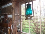 Blue glass lantern, etc